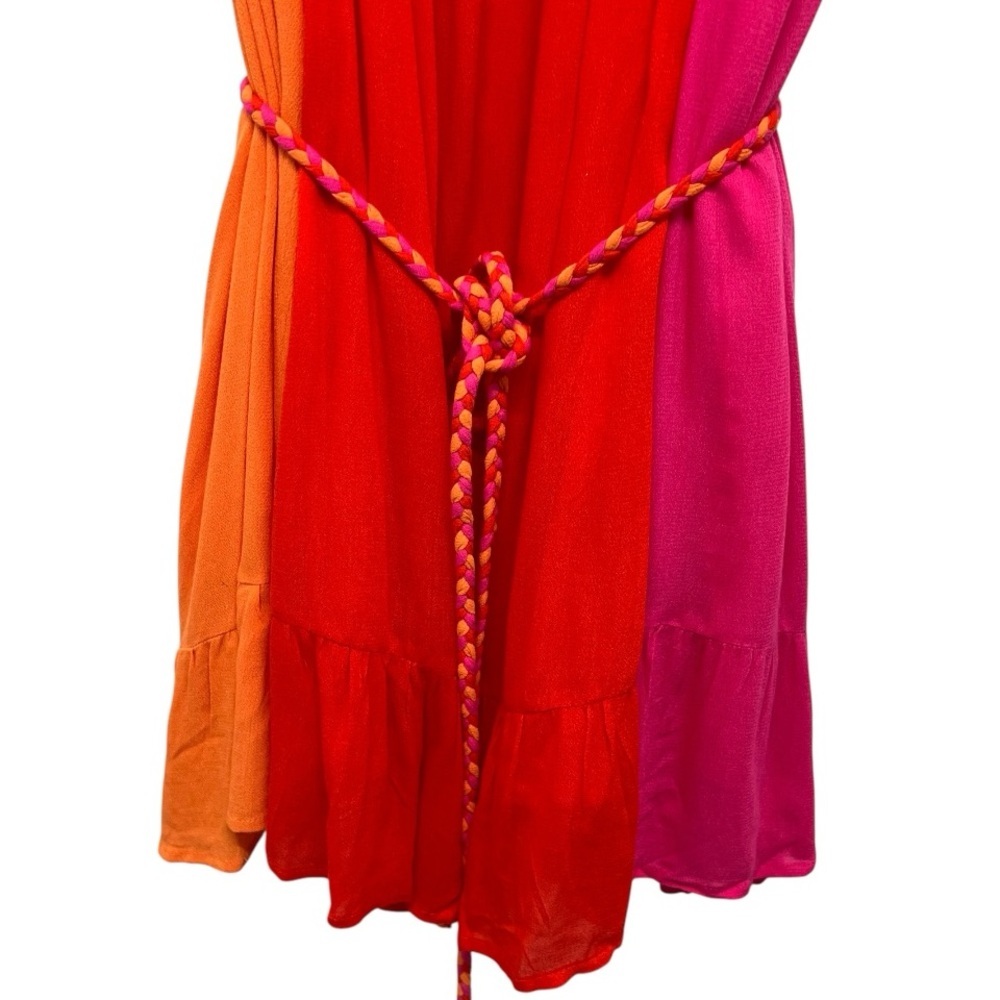 Vici Colorblock Orange & Pink Belted Swing Tent Mini Resortwear Vacation Dress S - Picture 10 of 11